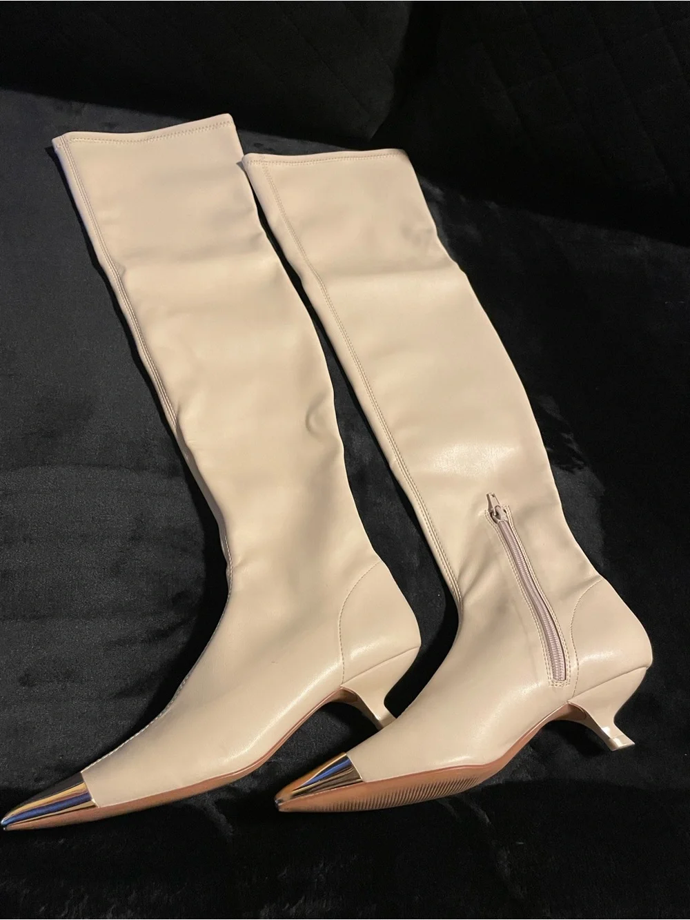 Katy Perry brand new Women's Over-the-Knee Cream Boots with Gold Toe Cap